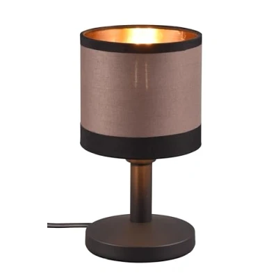 Immagine di Reality Lampada da tavolo Davos R59551041, metallo nero opaco, paralume in tessuto color tortora/nero/oro, escl. 1x E14