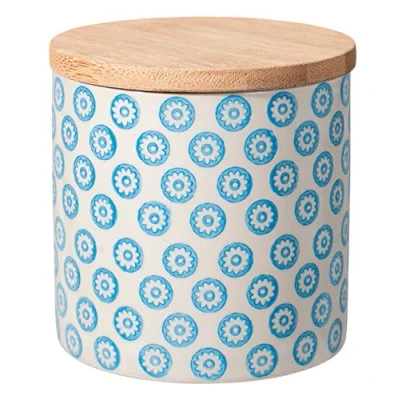 Immagine di Bloomingville Barattolo con coperchio ermetico Emma scatola portaoggetti in gres colorato Ø 10 x H cm, blu, Ceramica Gres, Capacità 400 ml