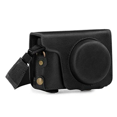 Immagine di Megagear Mg1435 Panasonic Lumix DMC TZ100, DC TZ200 Ever Ready Custodia in Vera Pelle per Fotocamera con Tracolla, Nero