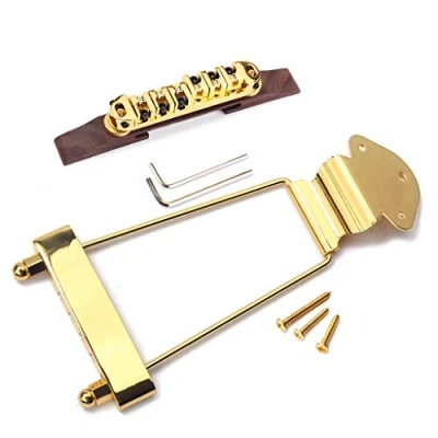 Immagine di Alnicov Set di 6 corde per chitarra jazz, ponte in palissandro, altezza regolabile e cordiera trapezio parti oro