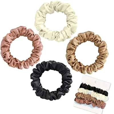 Immagine di Olakin [4Pezzi] Elastico per Capelli in Vera Seta, Small Bande Accessori a Coda di Cavallo, da Donna &amp; Ragazza(Miscelazione dei colori)
