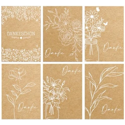 Immagine di the lazy panda card company 36 biglietti di ringraziamento Kraft colorati in carta riciclata con buste bianche