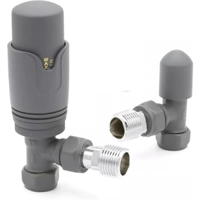 Immagine di Team Controls, coppia di valvole termostatiche angolate per radiatore TRV, colore: grigio antracite, 15 mm