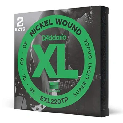 Immagine di D&#039;Addario Corde Basso Elettrico XL EXL220TP 4 Lunga Scala, Super Luce, 40 95 2 Pacchetto