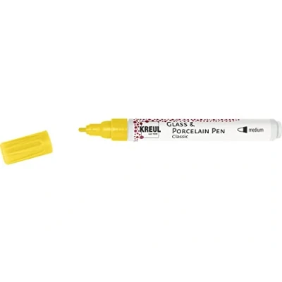 Immagine di Kreul 16401 Pennarello per porcellana con colori brillanti, coprenti e resistenti alla luce, punta tonda stabile, spessore tratto: circa 2 4 mm, giallo segnaletico