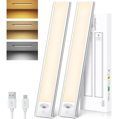 Immagine di Led Sottopensile Cucina, [2 pezzi] Luce Armadio con Sensore di Movimento, 84 Ricaricabile Magnetica, 3 Modalità e Dimmerazione, Notturna per Armadi, Scale