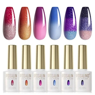 Immagine di ROSALIND Smalto Semipermanente Termico Camaleonte 6Pcs per Unghie Glitter Set UV LED Gel Nail Polish Cambia Colore 6 ml