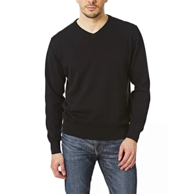 Immagine di Castle Point maglione lavorato A maglia in cotone morbido al tocco con Scollo V da uomo, Nero, L