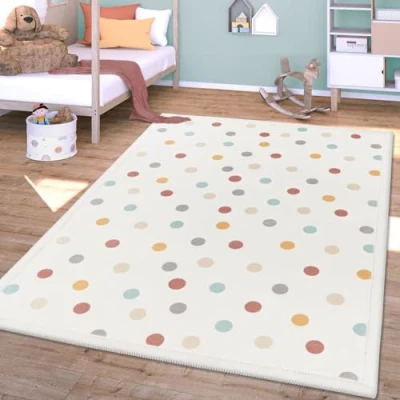 Immagine di TT Home Tappeto Stanza Bambini Polkadot Lavabile Antiscivolo Soft, Colore:Rosa Blu Giallo, Dimensione:80x150 cm