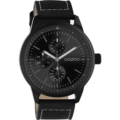 Immagine di Oozoo Timepieces Orologio da uomo polso con cinturino in pelle 22 mm analogico rotondo, Nero , misura unica, cinghia