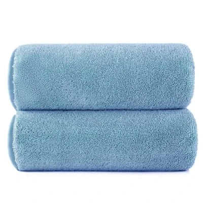 Immagine di POLYTE Asciugamano da bagno in microfibra a trama intrecciata, oversize, ad asciugatura rapida, senza pelucchi, 152,4 x 76,2 cm, confezione 2 (blu)