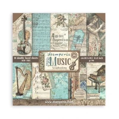 Immagine di Stamperia Scrapbook Paper Pad per scrapbooking, album, card making, bullet journals, and more Acid Free, Double Sided, Perfect for Hobbies, Crafts, Gifting (Music) (20,3 x 20,3 cm)