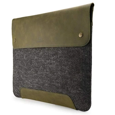 Immagine di MegaGear Custodia in vera pelle e pile per MacBook Pro Air, 14 13 pollici (M2, M2 Pro, Max, M1) 13.3 iPad 12.9 Modelli 2020 2023, Oliva
