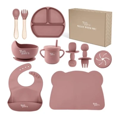 Immagine di Yum Yum&#039;s Set per lo svezzamento del bambino include bottiglia d&#039;acqua, tazze, ciotole, cucchiaio, forchetta, di piatti bambini e altro l&#039;alimentazione regali