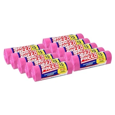 Immagine di 150 Sacchi Spazzatura Rosa, Sacchetti Plastica con Manici a Shopper, 55x65cm, Trasparenti Super Resistenti, Spazzatura, Raccolta Differenziata, Differenziata Esterno