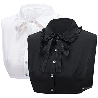 Immagine di LoudSung colletto finto staccabile mezza camicia camicetta falso allacciatura floreale top elegante design adorabile per donne ragazze, Bianco e nero., 52