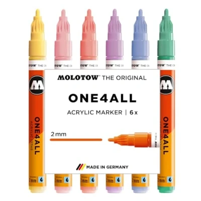 Immagine di Molotow One4All 127HS Set di 6 pennarelli acrilici Pastel Classic (spessore del tratto 2,0 mm, altamente coprenti e permanenti, ad asciugatura rapida, ricaricabili, per quasi tutte le superficie),