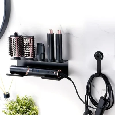 Immagine di MIDINGCHAI Porta Phone Bagno da Muro, Phon Asciugacapelli Parete Compatibile con Shark Flex Style, Hair Dryer Holder Contenere Fino a 5 Bocchette per Asciugacapelli(Nero)
