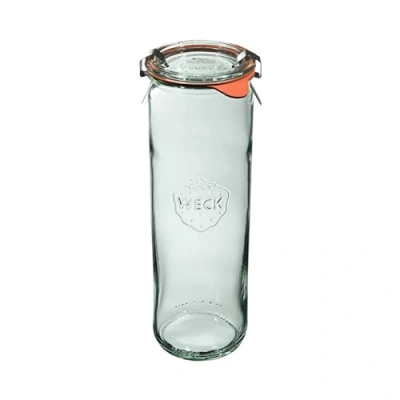 Immagine di Weck Barattolo cilindrico 600 ml, 6 pezzi, vetro con coperchio, guarnizione e 2 chiusure, per conserve di succhi, conservare ermeticamente ingredienti secchi