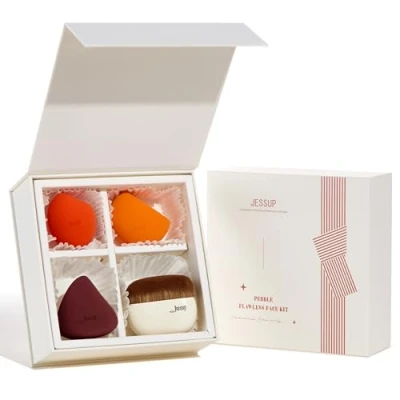 Immagine di Jessup Set spugnetta trucco, 3 pezzi spugne viso e 1 pennello fondotinta, morbide di bellezza spugna per fondotinta trucco correttore Confezione regalo T505