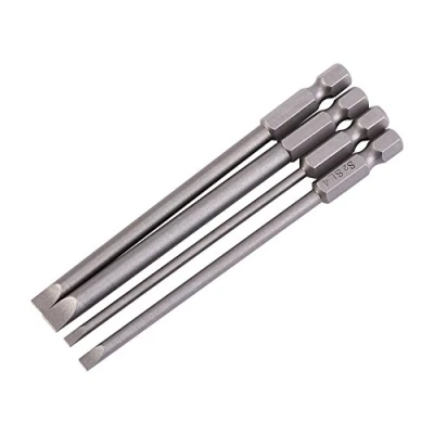 Immagine di 4 Pz Bussole Per Cacciavite, S2 In Lega Di Acciaio Magnetico a Testa Piatta Punta Scanalata, 100mm 1/4 Pollice Esagonale Forma Gambo 3mm 6mm
