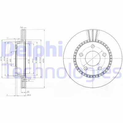 Immagine di DELPHI BG2519 Disco freno 269 20 5 ventilato Oleato non trattato senza cuscinetto ruota, anello sensore ABS AUDI: A8 D2, A6 C4 Avant