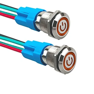 Immagine di Aiqeer 2 Pezzi 12 mm Interruttore a Pulsante Autobloccante, 12V / 24V 3A di Accensione per Auto, in Metallo con Presa Precablata (LED Giallo)
