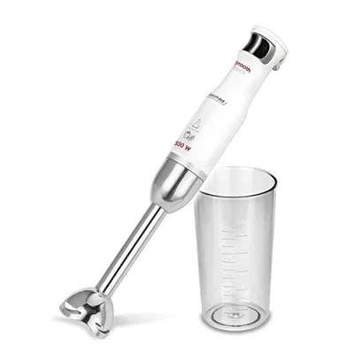 Immagine di MPM MBL 27 Frullatore ad Immersione, velocità Regolabile Smooth Touch, Piede Staccabile, Tazza di Miscelazione 600ml, 500W, Bianco, Acciaio Inossidabile