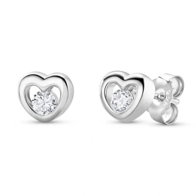 Immagine di Miore Orecchini Donna Punto Luce Cuore con Zirconi Argento Sterling 925, Piccoli taglio Brillante. Bottoni anallergici. Chiusura perno passante e farfalla.