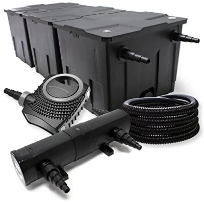 Immagine di Set filtrante per laghetto Filtro bio da 90000l con Chiarificatore UVC 24W, Pompa 80W e Tubo 25m