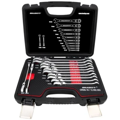 Immagine di HASKYY 12 pezzi Set di chiavi a cricchetto I combinate con testa snodata 8 19mm