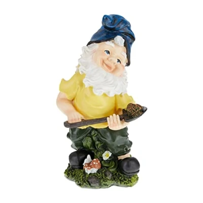 Immagine di Relaxdays Gnomo da Giardino, con Vanga, Statua Resistente alle Intemperie e al Gelo, HLP: 32x17x15 cm, Nano, Colorato