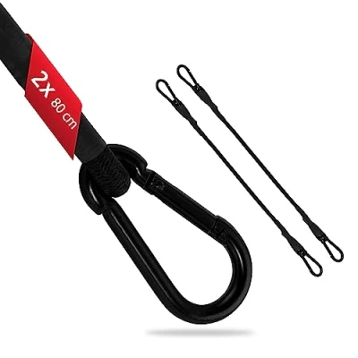 Immagine di ECENCE 2x corda elastica con moschettone della lunghezza di 80cm, colore Nero Cinghia elastica, tenditore per bagagli, estensore, tensione biciclette