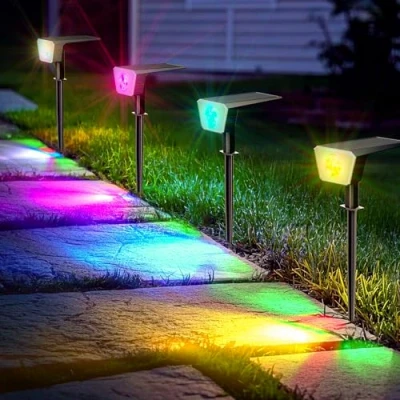 Immagine di FIFlying Faretti Solari da Esterno, 4 Pezzi 44 LED RGB Luci 8 Modalità IP65 Impermeabile Lampade Giardino per Cortile, Patio, Piscina, Vialetto, Alberi (Multicolore)
