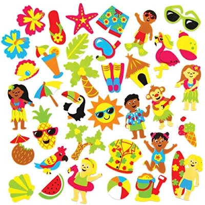 Immagine di Baker Ross AT738 Adesivi in Spiaggia Tropicale, per progetti di artigianato artistico bambini (confezione da 120), assortiti