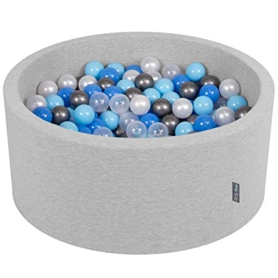 Immagine di KiddyMoon 90X40cm/300 Palline ∅ 7CM Piscina di Colorate per Bambini Tondo Fabbricato in EU, Grigio Ch:Perla/Blu/Azzurro/Trasparente/Argento