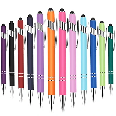 Immagine di Penna a Sfera Stilo 12 Pezzi Touch Screen Retrattile 2 In 1 Capacitiva Penne per Nero Inchiostro 1.0 mm