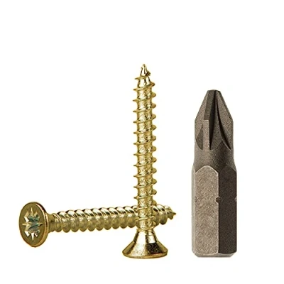 Immagine di viti in acciaio zincato giallo per legno e truciolare, universali, completamente filettate, con testa svasata a croce (confezione da 300 unità, 3,0 x 30 mm)