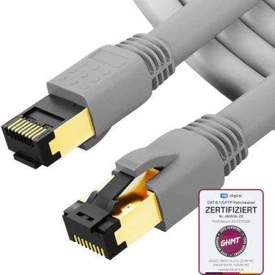 Immagine di HB Digital 7.5m Cavo di rete CAT 8.1 S/FTP LSZH Grigio 40 Gbps patch LAN Gigabit RJ45 maschio Ethernet PIMF 2000 MHz Compatibile con Cat.6 Cat.7 Cat.8