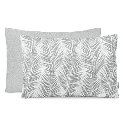 Immagine di AmeliaHome 2 federe double face ultrasonic, 50 x 70 cm, motivo piante, grigio e bianco, tropicale Bonaire, AH/TRBON/GRE/50