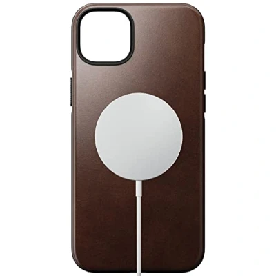 Immagine di Nomad Custodia in pelle moderna per iPhone 14 Plus Horween pelle, bordi rialzati a 360, paraurti TPE, protezione dalle cadute da 3 m, ricarica sicura e wireless (marrone scuro)