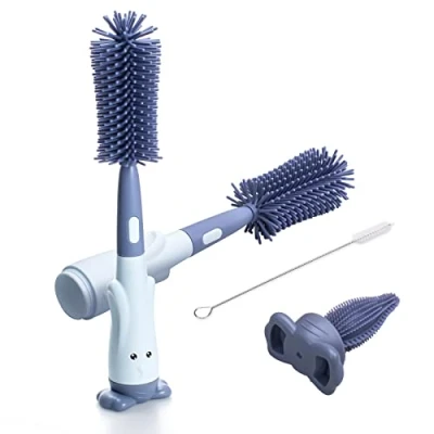 Immagine di Scovolino biberon [3 in 1 Kit] Alyvisun silicone con spazzola per capezzoli e cannucce, [non graffiante]conservazione verticale