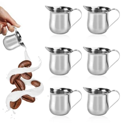 Immagine di SLTAXAR 6 Pezzi Bricco Latte in Acciaio Inox 90ml/3oz Brocca da Mini Lattiera Schiuma Piccola Caffè Portata per Salse Cappuccino