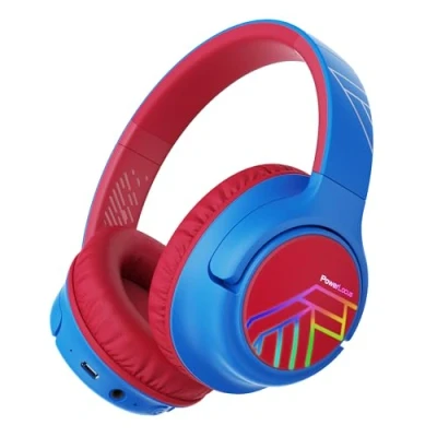 Immagine di PowerLocus Cuffie Bluetooth per Bambini, Wireless Ragazzi, 74/85/94dB Limite di Volume, Luci a LED, Over Ear Pieghevole Senza Fili con Microfono, Collegare 2 Un Dispositivo