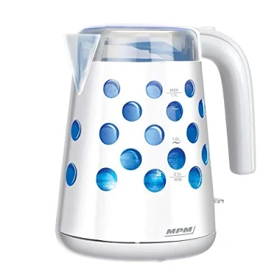 Immagine di MPM MCZ 86 Bollitore Elettrico 1,7 L, Contenitore in Plastica BPA, Senza Filo a 360, Spegnimento Automatico, Illuminazione Interna, 2200W, Bianco, 1.7 Litri