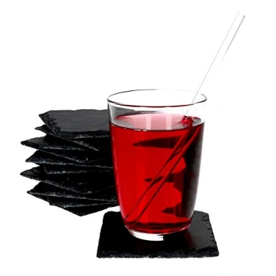 Immagine di MamboCat Set di 12 piatti in ardesia, 10 x cm, da portata per sushi con bordo rotto rustico, adatto anche come sottopentola o piatto decorativo