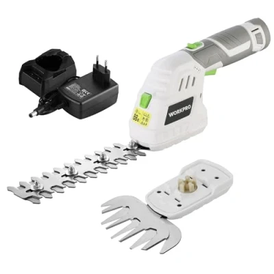 Immagine di WORKPRO Tagliasiepi a Batteria 12V Bianco, 2 in 1 Forbici con Lame, da 2Ah e Caricabatterie, tagliaerba Elettrico per diserbare, potare Gli Alberi, Tagliare l&#039;erba