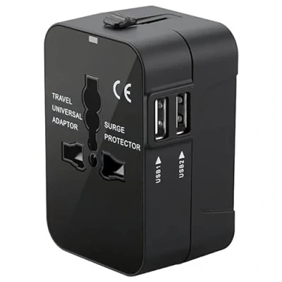 Immagine di Adattatore presa universale con 2 porte USB Caricatore da viaggio per USA, Europa, Regno Unito Design compatto e pieghevole Compatibile in oltre 200 Paesi