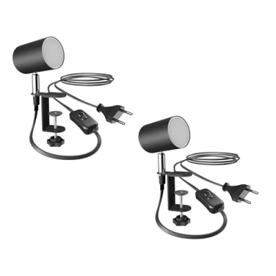 Immagine di ledscom.de 2 pz. lampada a morsetto WAIKA, interruttore, nero opaco, incl. LED GU10, regolazione 3 livelli: max. 500lm bianco caldo