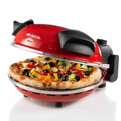 Immagine di ARIETE PIZZA 909 FORNETTO PER 400 GRADI CUOCE IN MINUTI PIASTRA PIETRA REFRATTARIA 33 CM DI DIAMETRO 1.200 WATT TIMER 30&#039; ROSSO